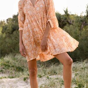 NWT Daughters of India Kyra Mini Dress Tangerine 100% Cotton (Large)